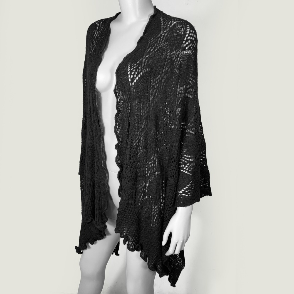Crochet Knit Wrap Women OS Black Open Knit Whimsygoth Wrap Shrug